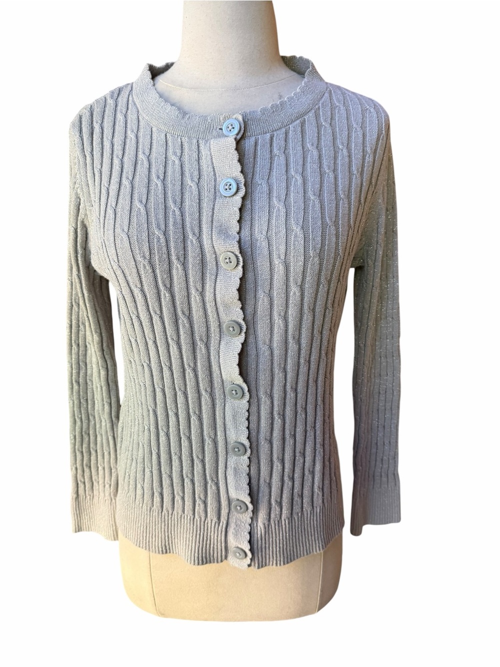 Late 90s/Y2K Laura Scott Cotton Blend Scallop Trim Lightweight Silver Gray Cable
